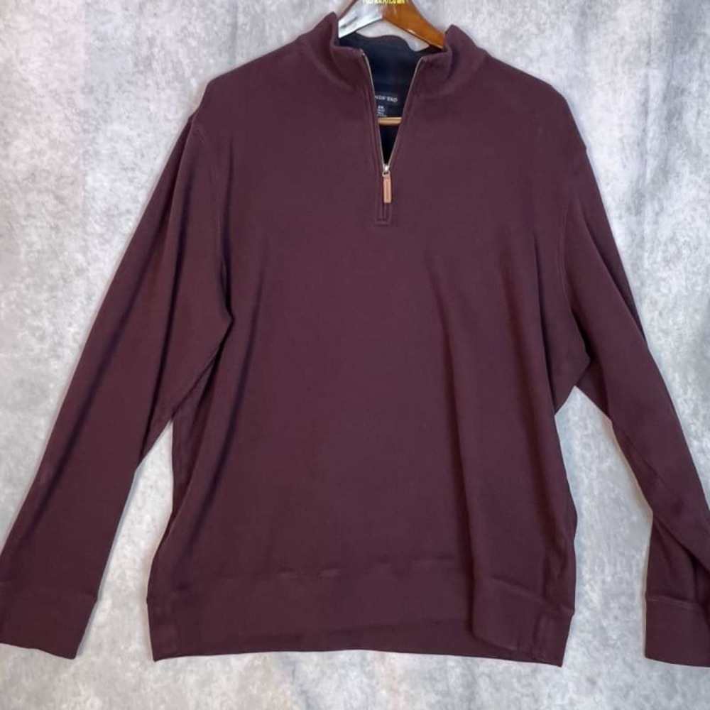 Lands' End Mens 2XL 1/4 Zip Pullover Cotton Sweater Burgundy Fall Casual
